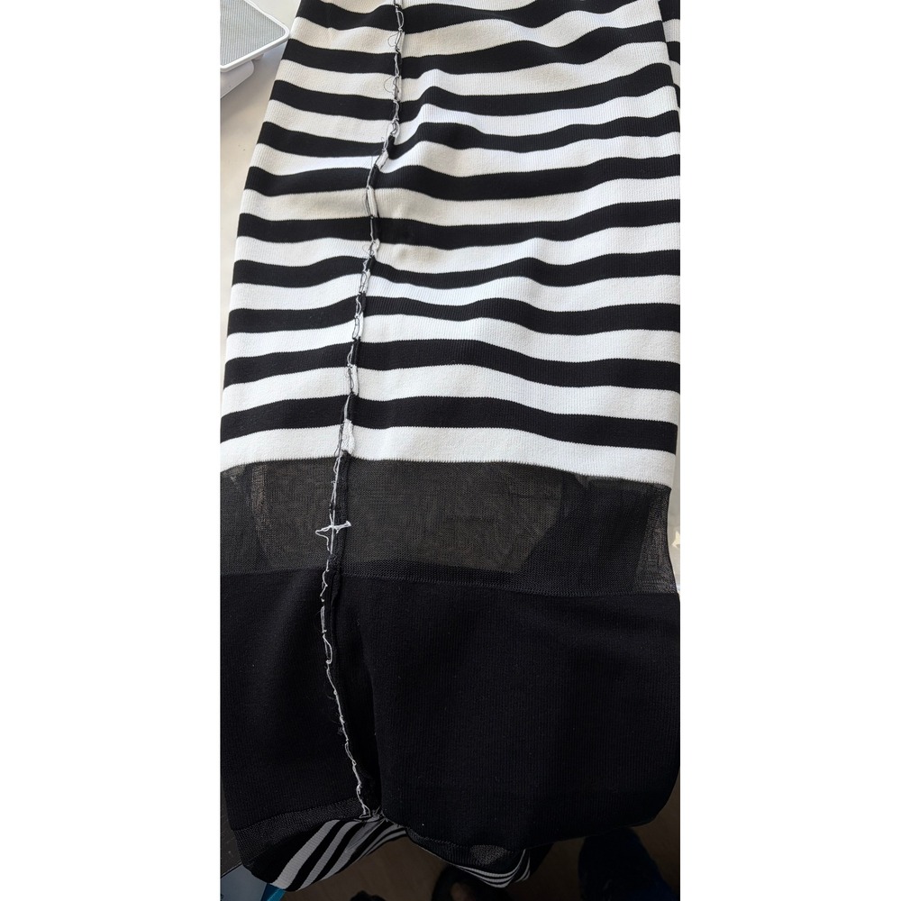 NWT Mesh Panel Dress M Y2K Black White Striped Bodycon Festival Streetwear Glam - Picture 5 of 16